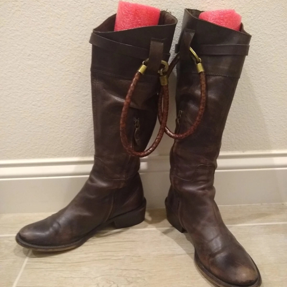Women's Brown Leather Tall Riding Boots Size 40 / 9